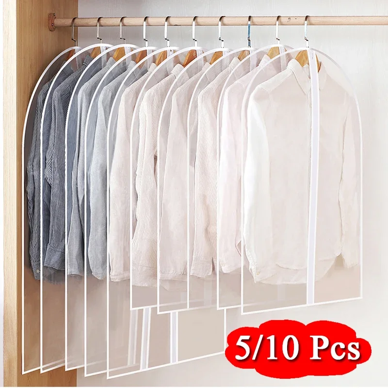 Clothes Dust Cover Dress Garment Suit Bag Coat Dust Covers Clothing Storage Bags Case Organizer Wardrobe Hanging 5/10 Pcs Set