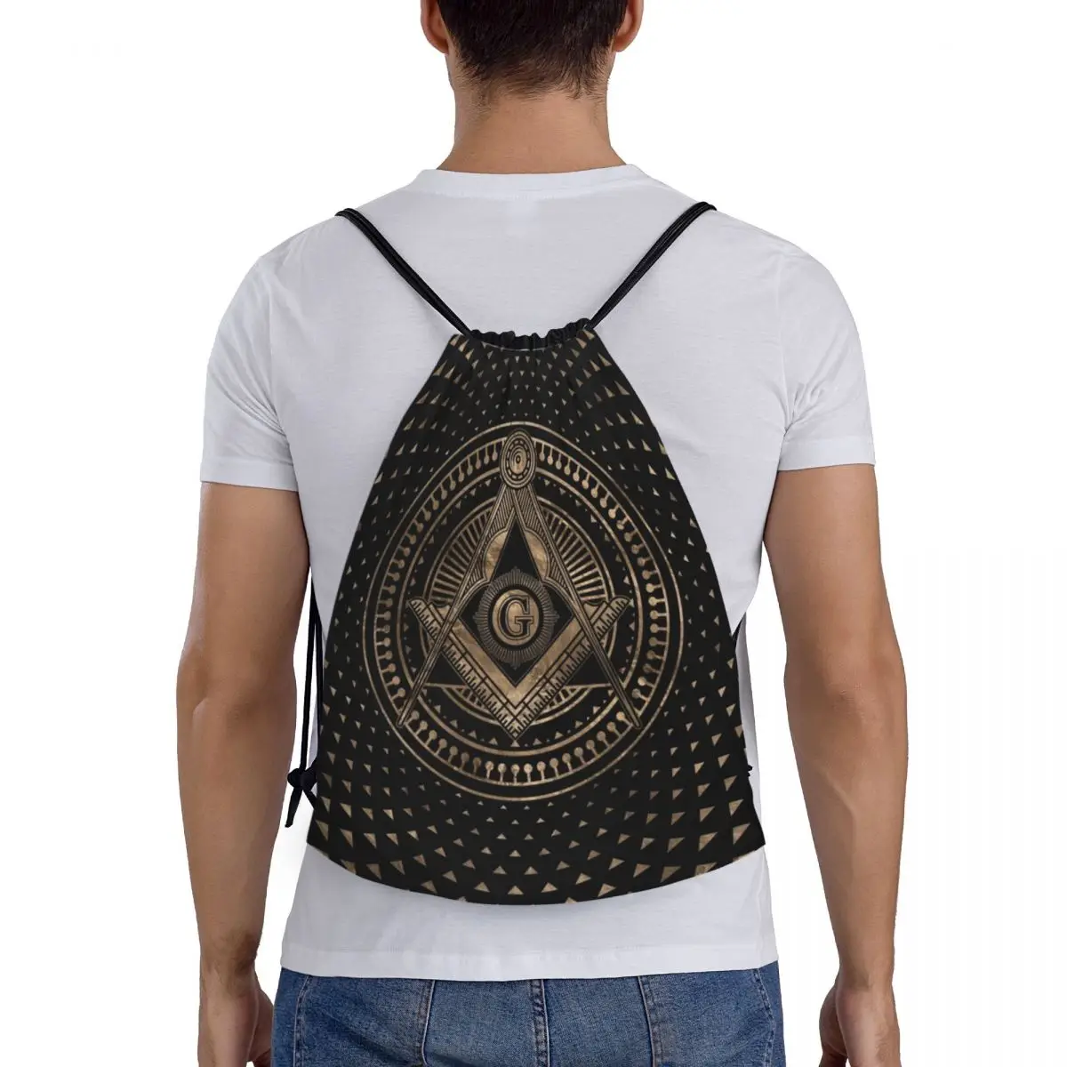 Sac à dos carré et boussoles personnalisé pour hommes et femmes, symbole de circulation libre, sac à ficelle de proximité, sac de rangement léger pour salle de sport, sport Mason