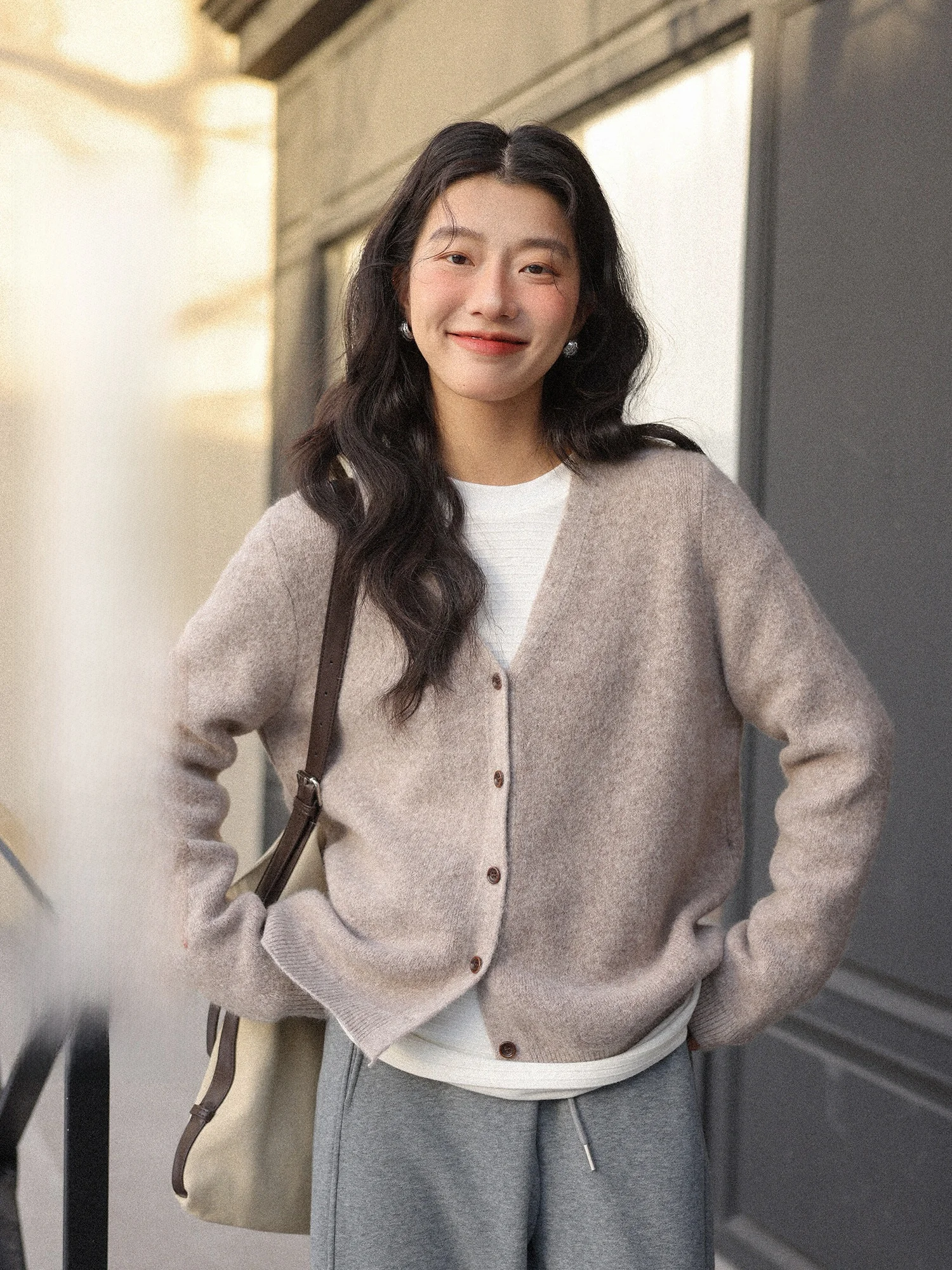 

Утепленный вязаный кардиган из кроличьего меха с V-образным вырезом, женский зимний модный повседневный свободный топ с длинными рукавами