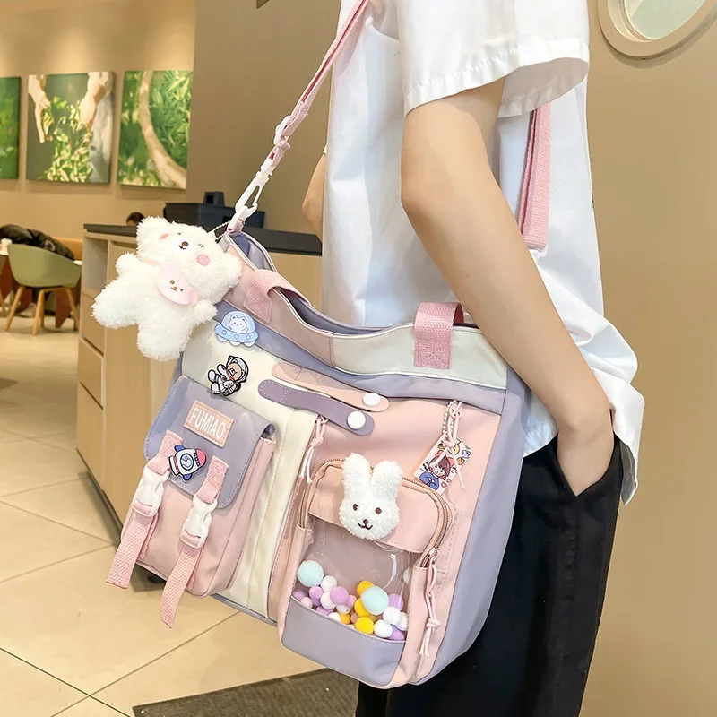 New Sweet Cartoon Women Shoulder Bag Fashion Nylon High Capacity Women Crossbody Bag Causal Patchwork School Bag for Girl