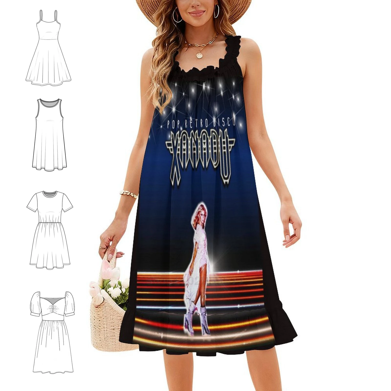 Women Fashion Gown - Olivia Newton-John-Xanadu-Design Popretrodisco Abito Boho Chic