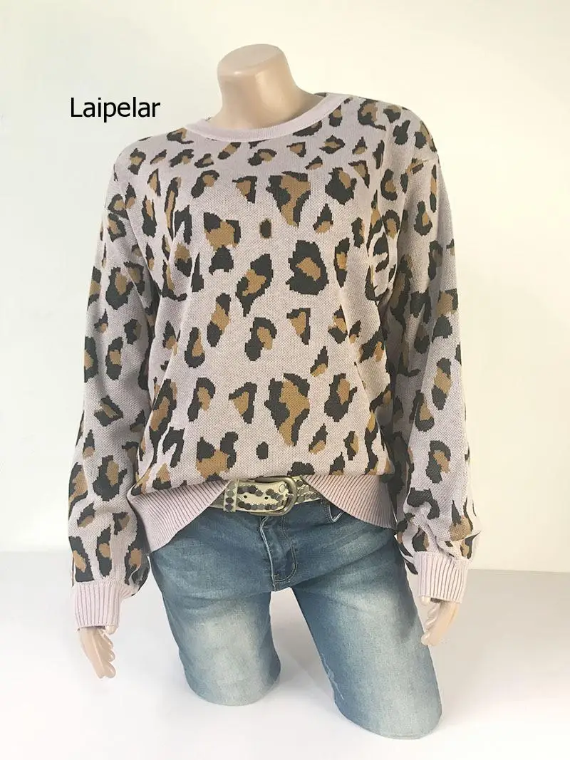 New Sweater Women Lantern Sleeves Pullover Leopard Print Autumn Spring Europe Wind Winter Clothes Women