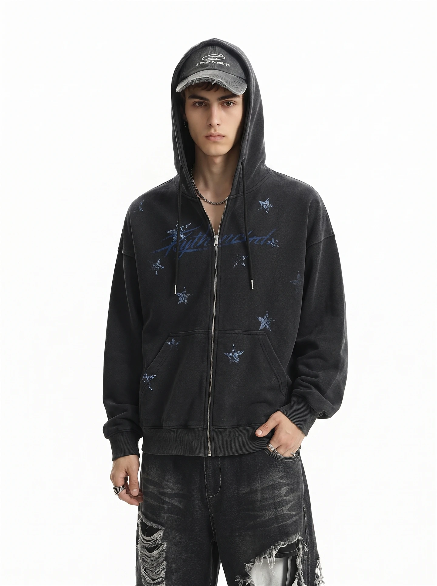 BETEBULE American Style Streetwear Vintage Star Letter Print Sweatshirt Men's Loose Versatile Outerwear Autumn New Arrival