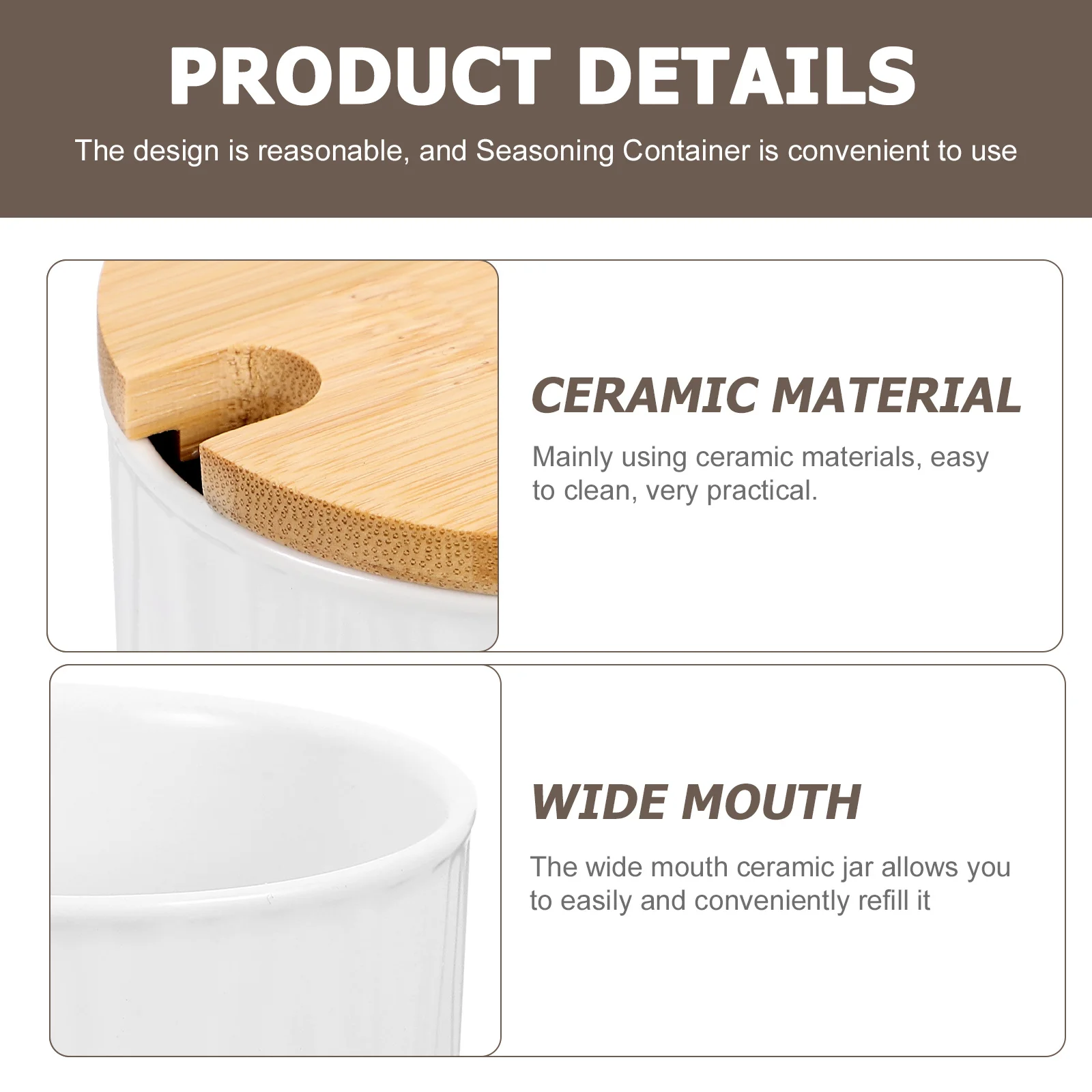 

Multipurpose Ceramic Storage Container Bamboo Lid Wide Mouth Salt Sugar Spice Jar Tea Canister Sugar Jar with Lid