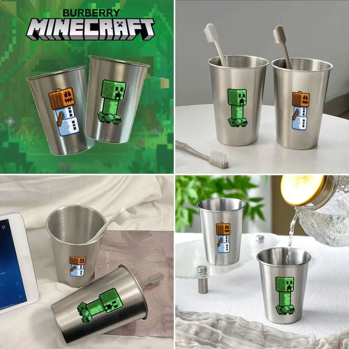 Minecrafted-taza de cerveza con pintura en aerosol de acero inoxidable 304, taza de Metal para bebidas de agua fría, uso doméstico y de oficina, taza para hacer gárgaras, regalos para niños