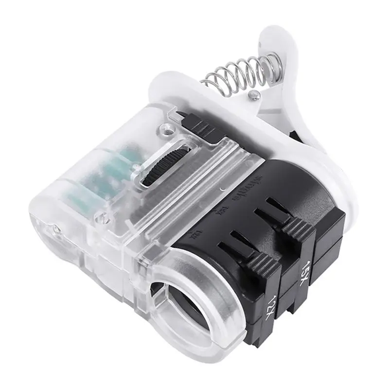 

Мини-микроскоп ABXF с креплением для телефона, УФ-подсветкой и LED-лампой для проверки банкнот и оценки ювелирных изделий