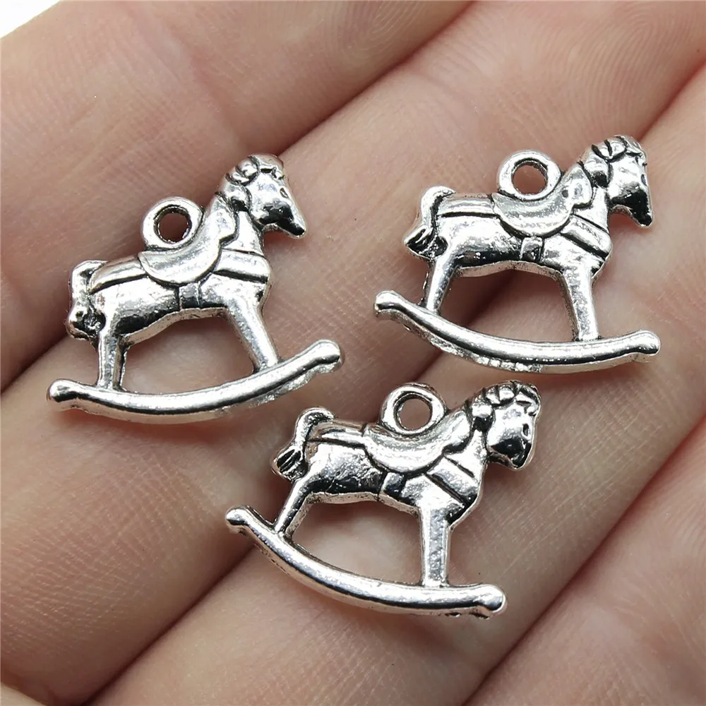 WYSIWYG 4pcs Charms Accessories Rocking Horses Horses Toy Horses Pendant Antique Silver Color Antique Bronze Plated 19x18mm