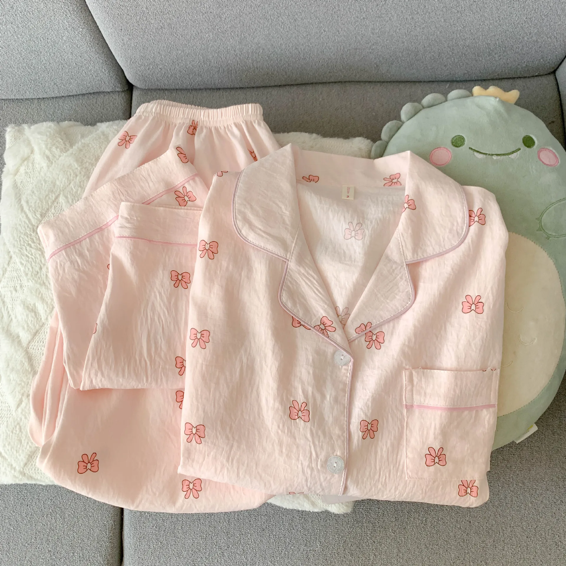 Neu eingetroffen im Frühling/Herbst: Langarm-Pyjama-Set aus Baumwolle mit Wolkenmuster für Damen. Entzückende Nachtwäsche im herzförmigen Stil, Homewear Se – Detail 2