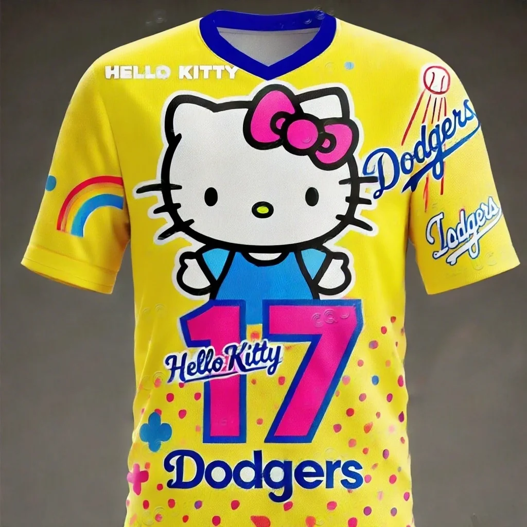 

Бейсбольная майка CHATGPT с 3d принтом Hello Kitty No 17 Dodgers для мальчиков и девочек, женская спортивная детская мужская футболка, топы ﻿