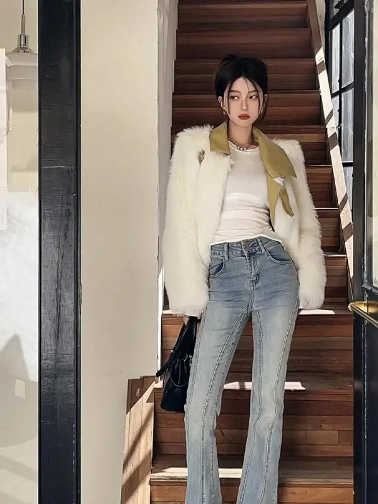 

Французское ретро-зимнее 2024, белая норка, лоскутное свободное короткое пальто с воротником-стойкой, женское элегантное толстое теплое пальто-кардиган, уличная шикарная куртка