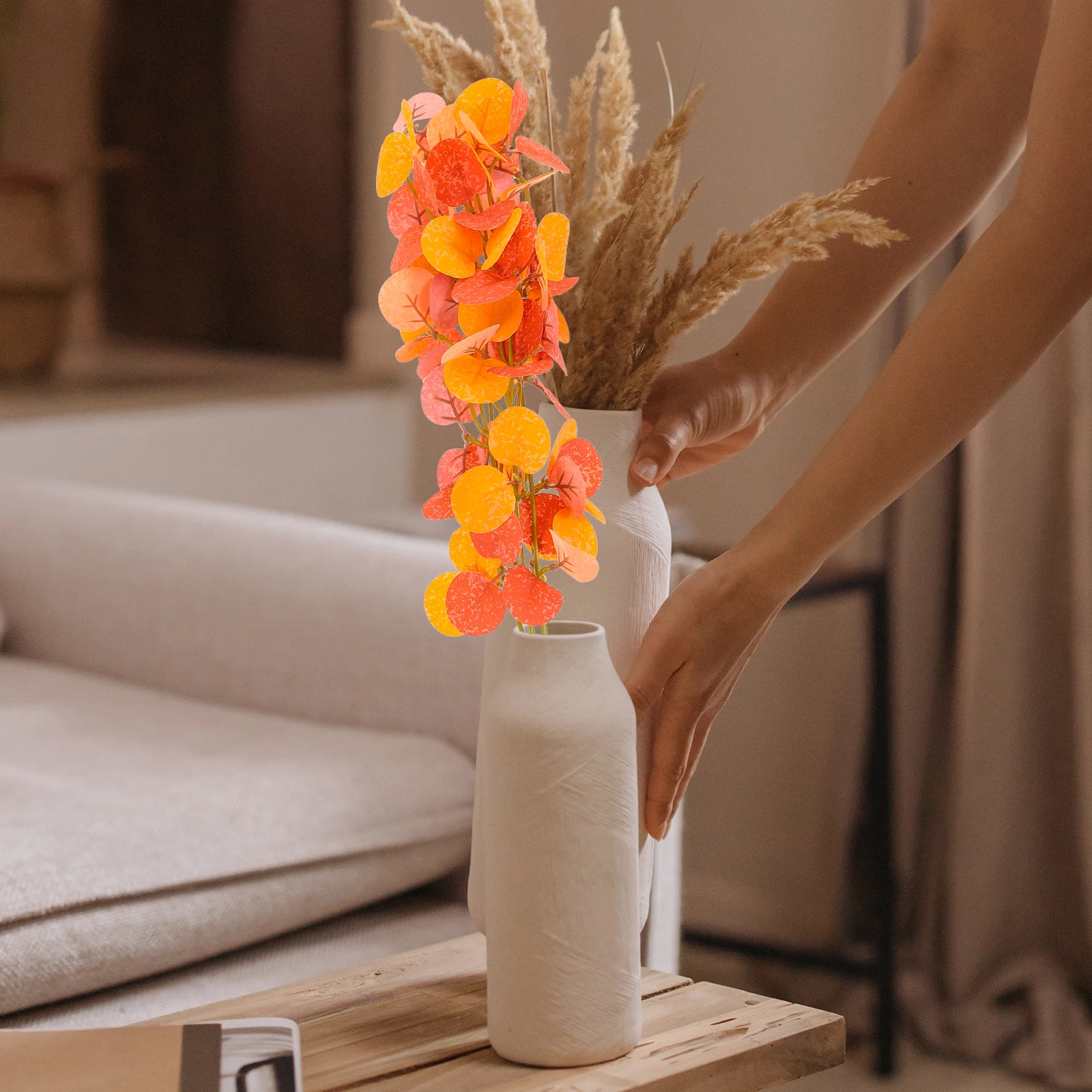 

5pcs Artificial Eucalyptus Stems Fake Plant Decors Simulation Leaves Fall Faux Eucalyptus Branches Wedding Home Decor Autumn