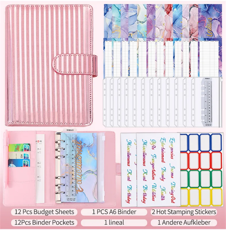 A6 Money Budget Planner Binder With Zipper Envelopes, Cash Envelopes For Budgeting, Money Organizer For A6 Cash Budget Binde