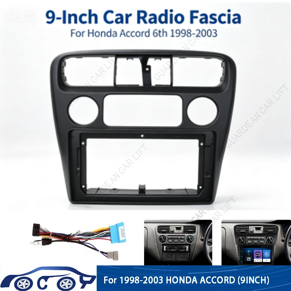 

9Inch Car Radio Fascia For Honda Accord 6Th 1998- 2003 Android Stereo Frame Panel With Cable