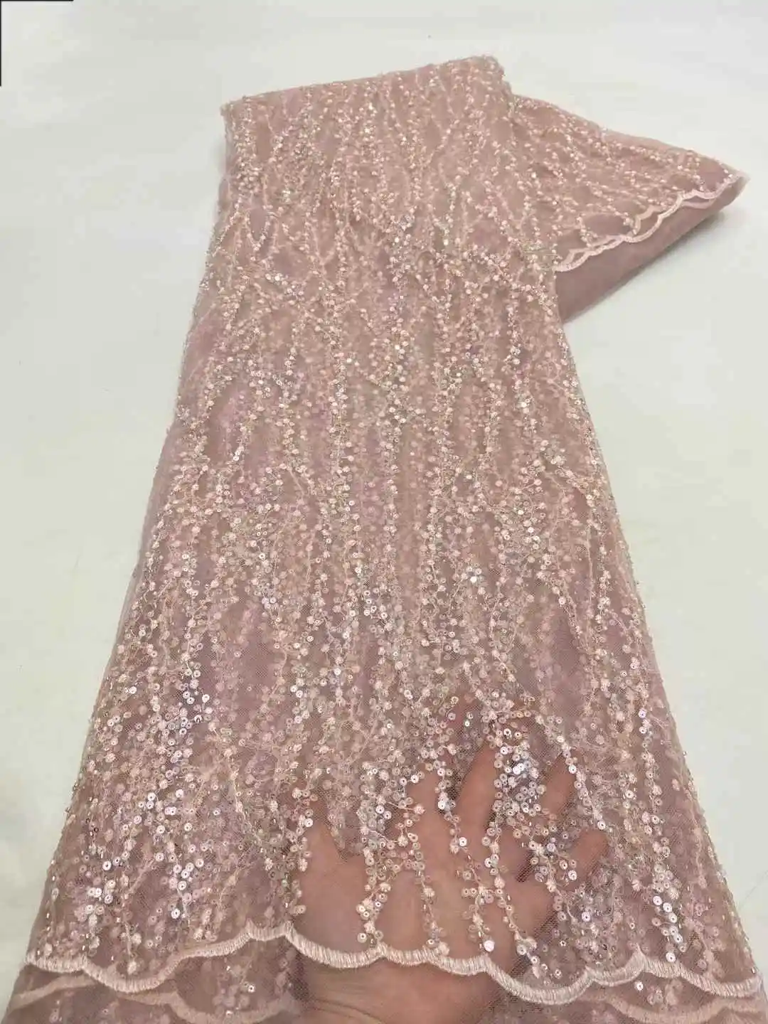 

African Groom Lace Fabric High Quality Sequins Beads Lace Fabrics For Nigerian Wedding French Lace Fabric ﻿Dress