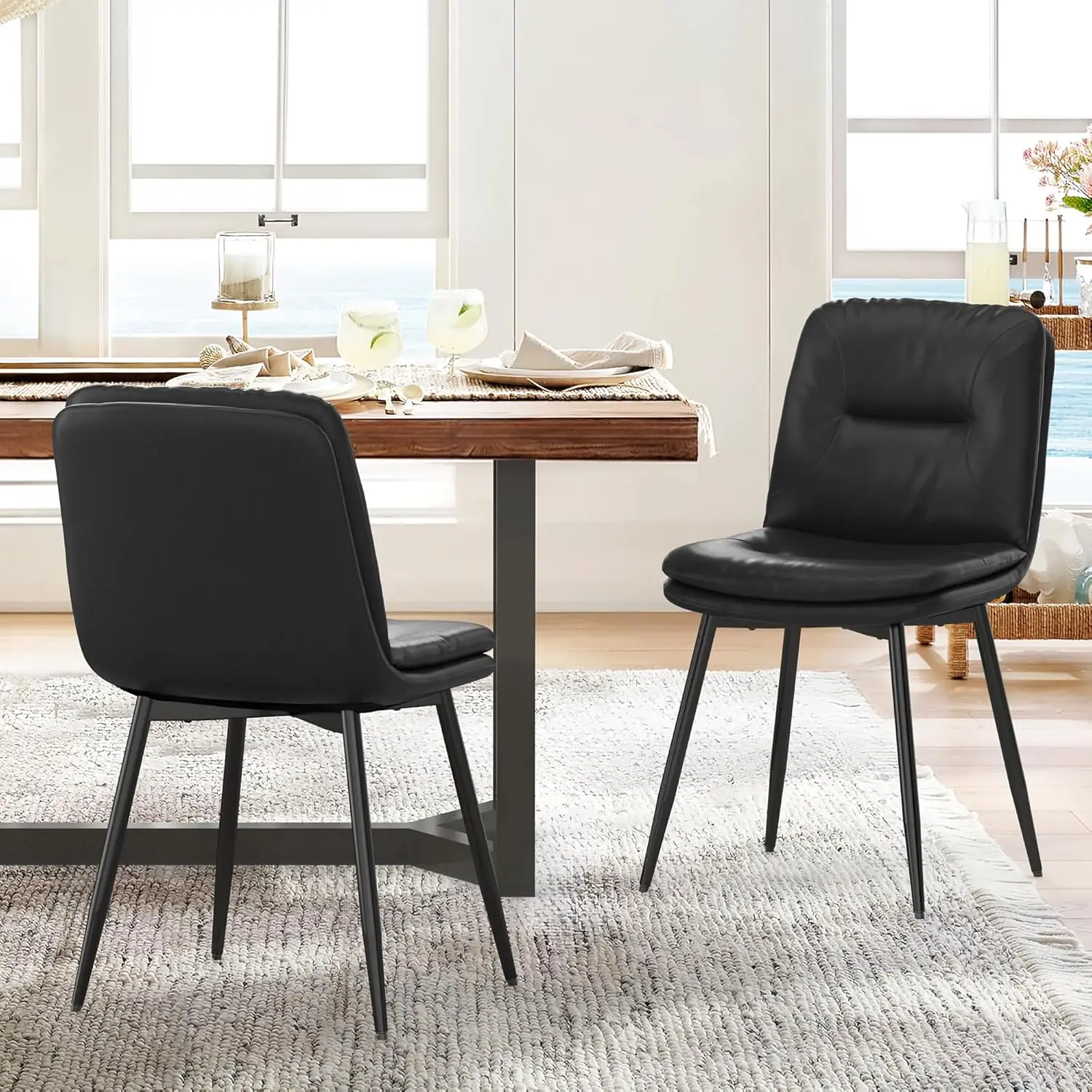 

Dining Chairs Set Of 2, Double-Layer Upholstered Kitchen & Dining Room Chairs, Faux Leather Dining Chair With Metal Legs, 18 H,