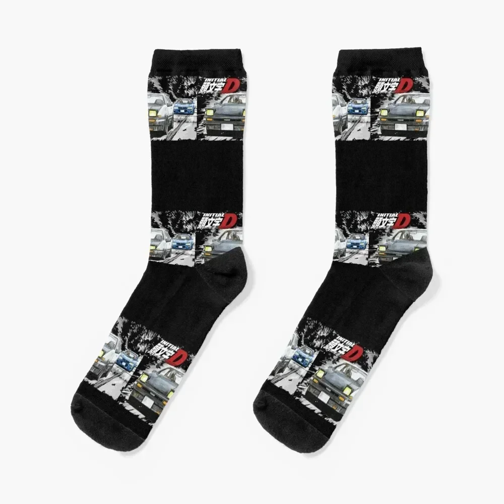 Initial D - Mountain Drift Racing Tandem Takumi Fujiwara AE86 vs Bunta Fujiwara GC8 STi Chase Socks crazy Boy Socks Women's