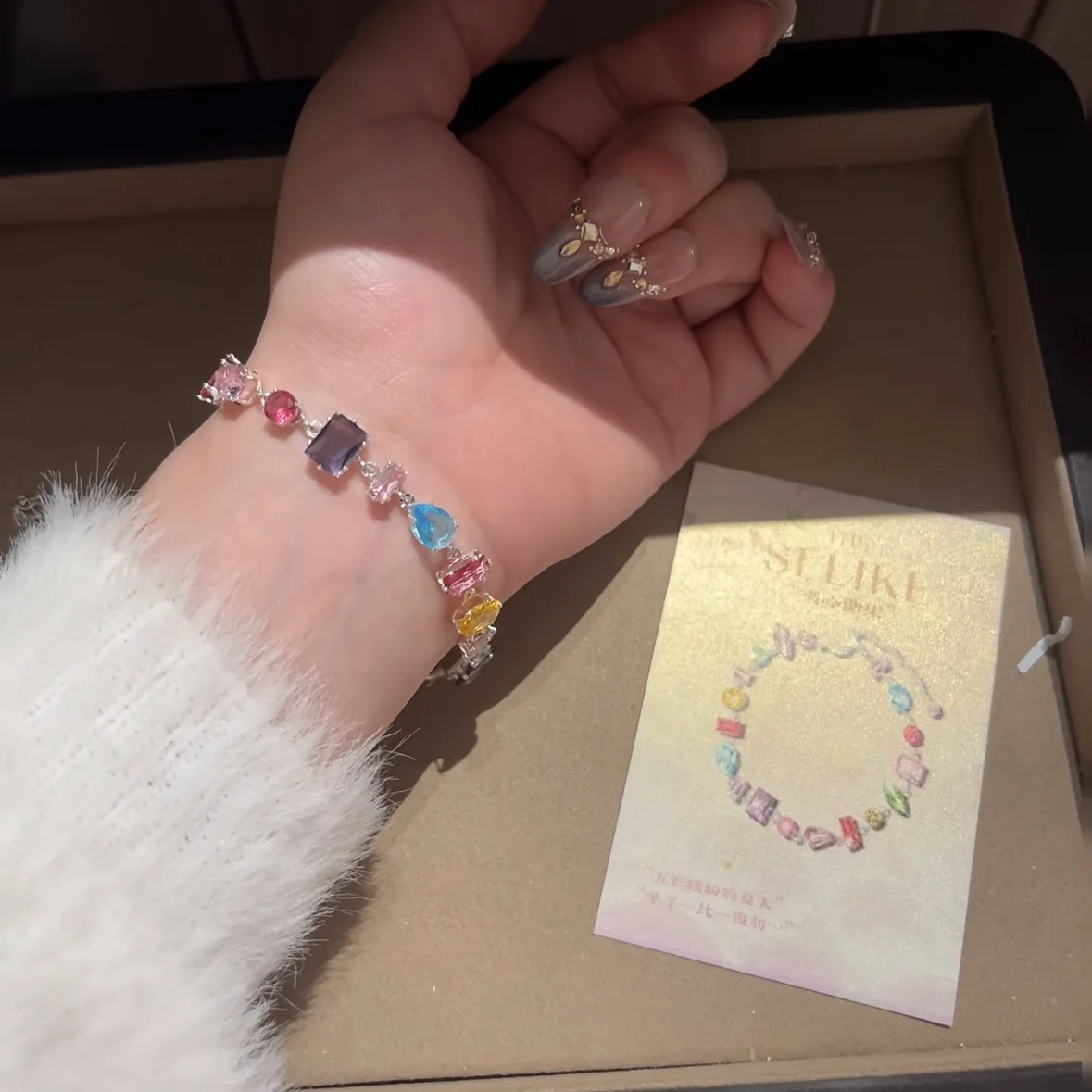 Sparkling Colorful Crystal Bracelets for Women Fashion Zircon Decor Adjustable Metal Chain Jewelry for Prom Party Gift Браслет