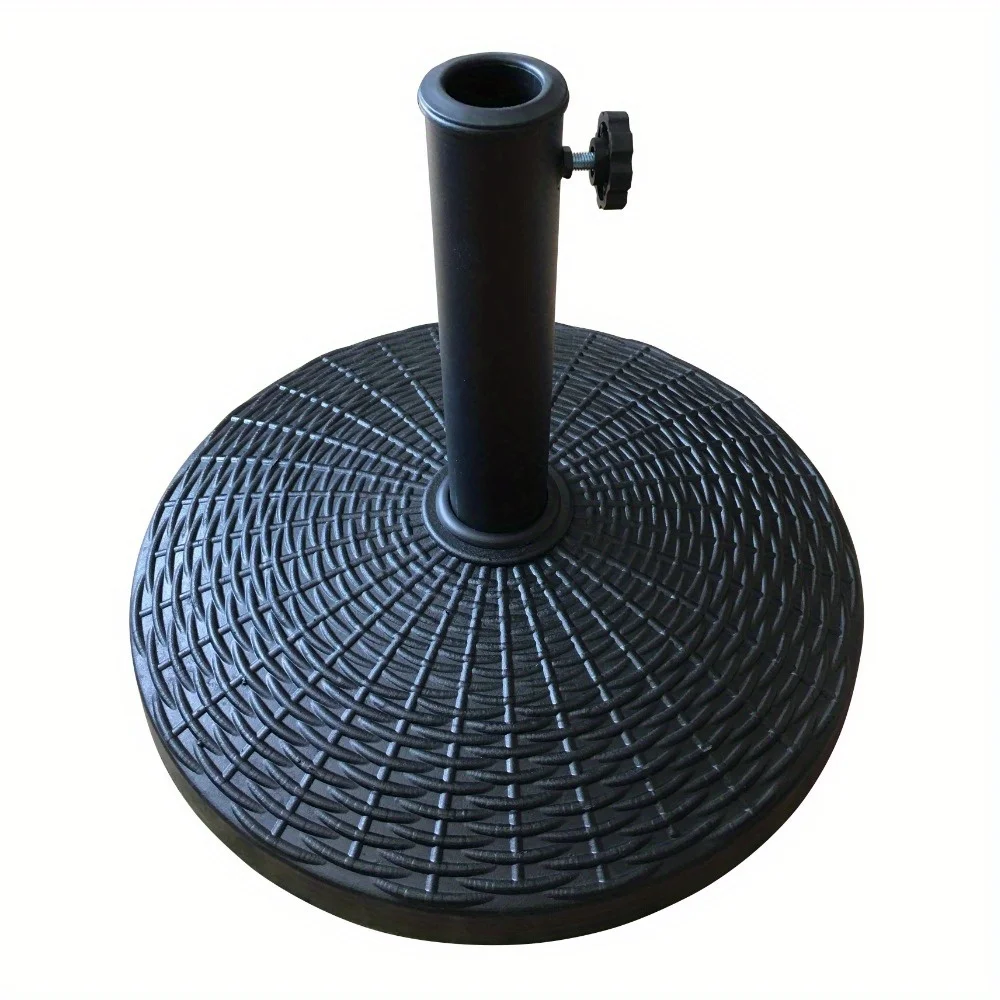 

22 lb black round powder coated resin patio base for easy assembly and provides a solid foundation.