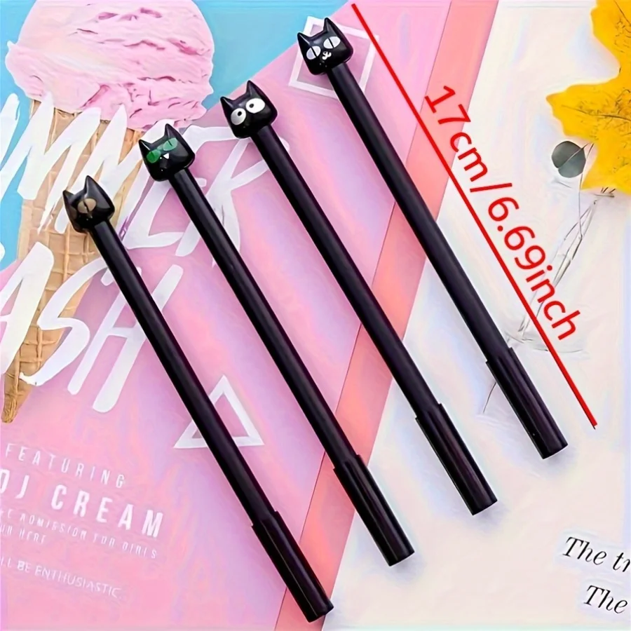 

10pcs Cute Cartoon Black Cat Gel Pens, 0.5mm Fine Point, Black Ink, Durable Plastic Body with Decorative Cat Topper