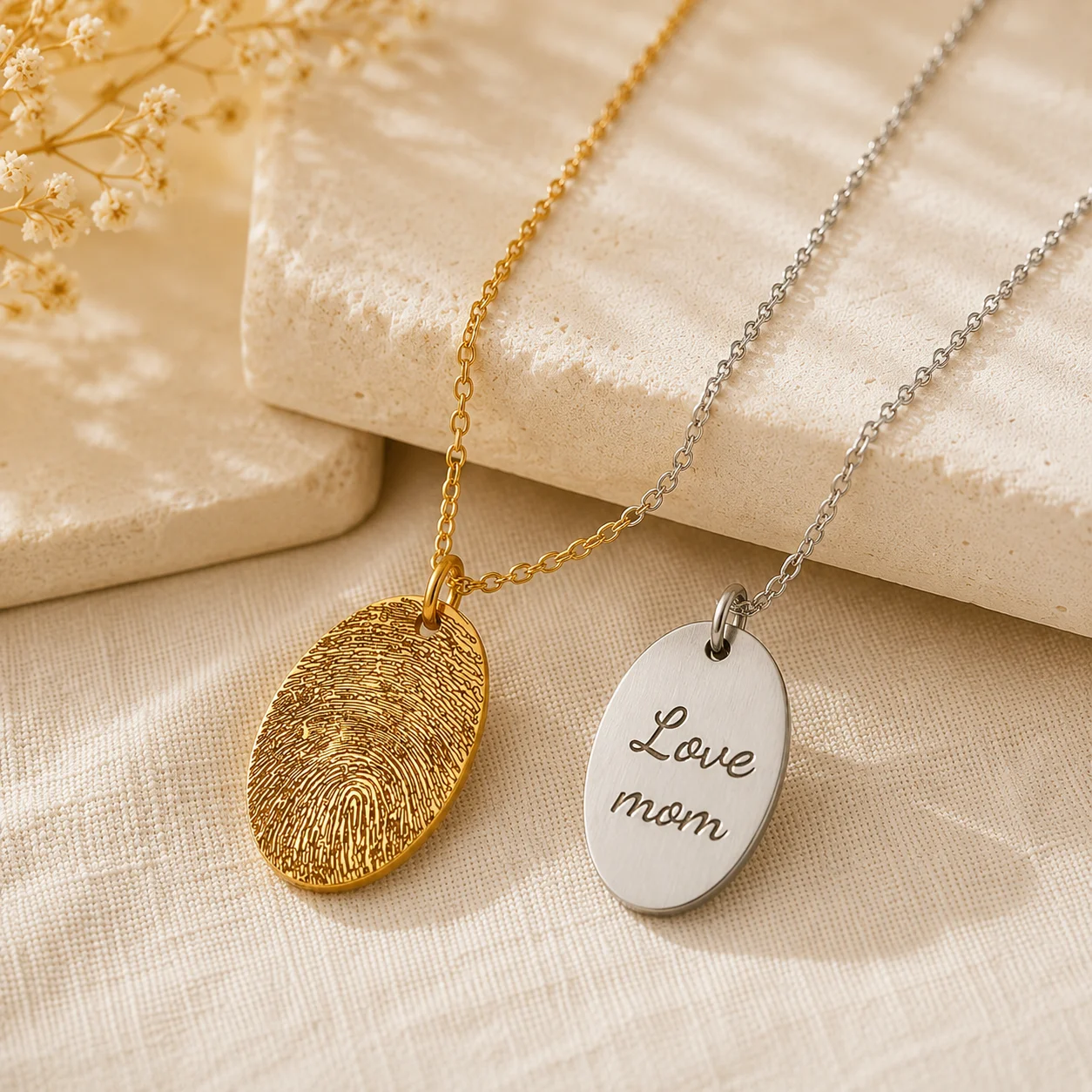 

Custom Oval Fingerprint Pendant Necklace Stainless Steel Engraved Keepsake Jewelry Gift