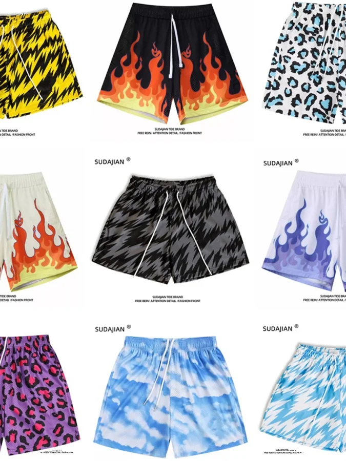 

American High Street Flame Tee-quarter Length orts Men's Qui Dry Me Baskeall Sports Exercise Running Loose Breathab...