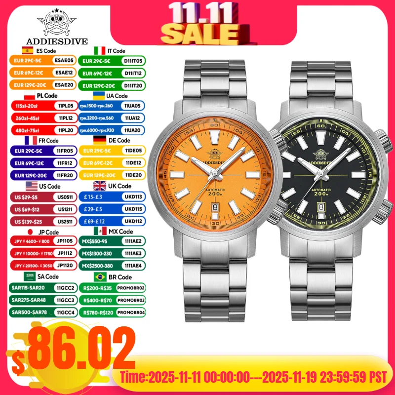 

ADDIESDIVE автоматические механические часы 200 м водонепроницаемые BGW9 супер светящиеся сапфировые травы 8215 мужские часы из нержавеющей стали 316L