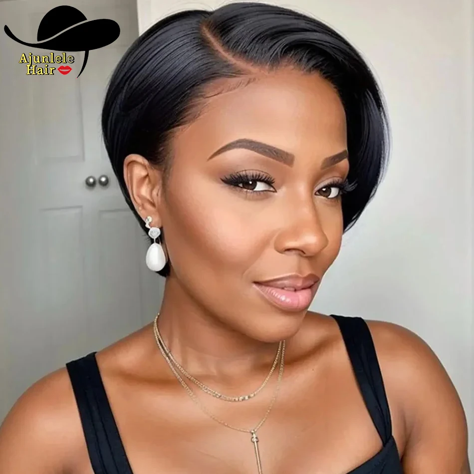 

Side Part Pixie Cut Straight Wigs Burmese Hair Short Bob Hair Wig Virgin Human Hair Natural Color 13x4 Lace Frontal Hair Wig