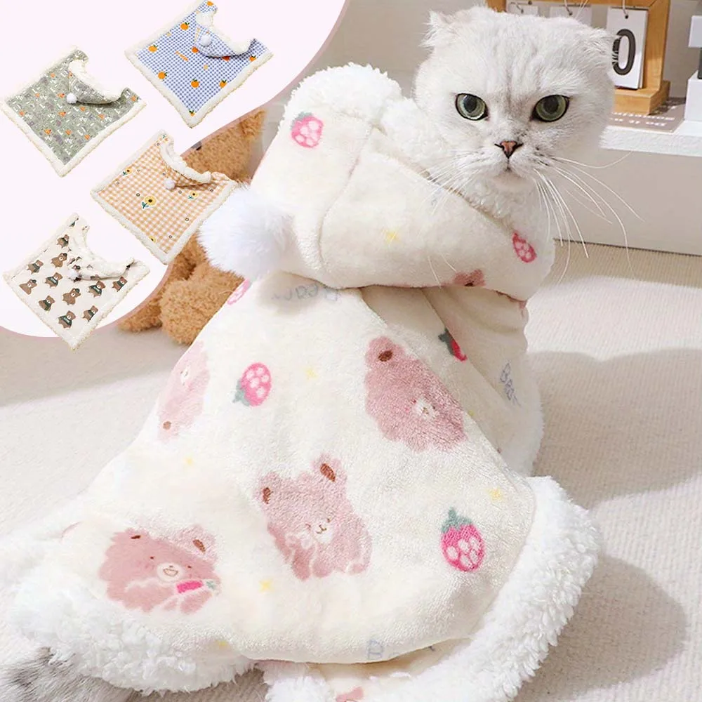 

Small Dogs and Cats Hooded Cloak Blankets Cute Pet Kitten Warm Cape Anti-Chill Shawl for Cats Bulldog Puppy Chihuahua Dog Coat