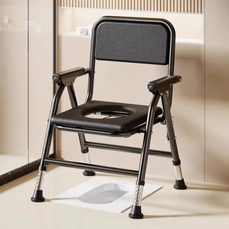 Portable Commode Chair with Thick Padded Seat, Foldable Toilet for Elderly & Disabled,Anti-Slip Bathroom Home Care with Backrest