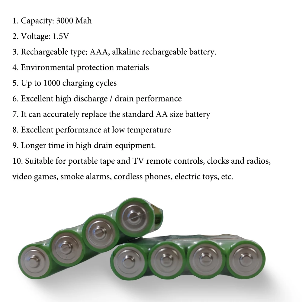 1.5V 3000mAh AAA Rechargeable battery NI-MH for Clocks mice computers toys so on