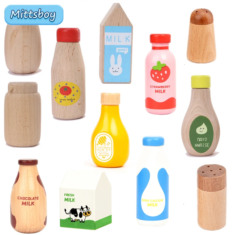 1Pcs Montessori Kitchen Toys Wooden Kitchen Play House Simulation Play House Condiment Bottles Educational Toy for Children Gift