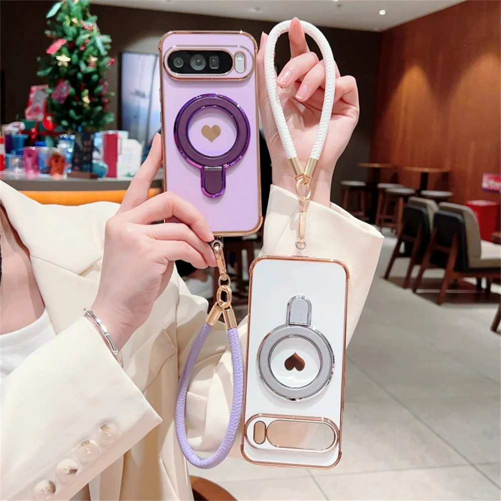 Funda de Teléfono con Correa de Muñeca y Diseño de Corazones Coloridos, para Google Pixel 10A 10 9 ProXL 8, Magnética, Antigolpes