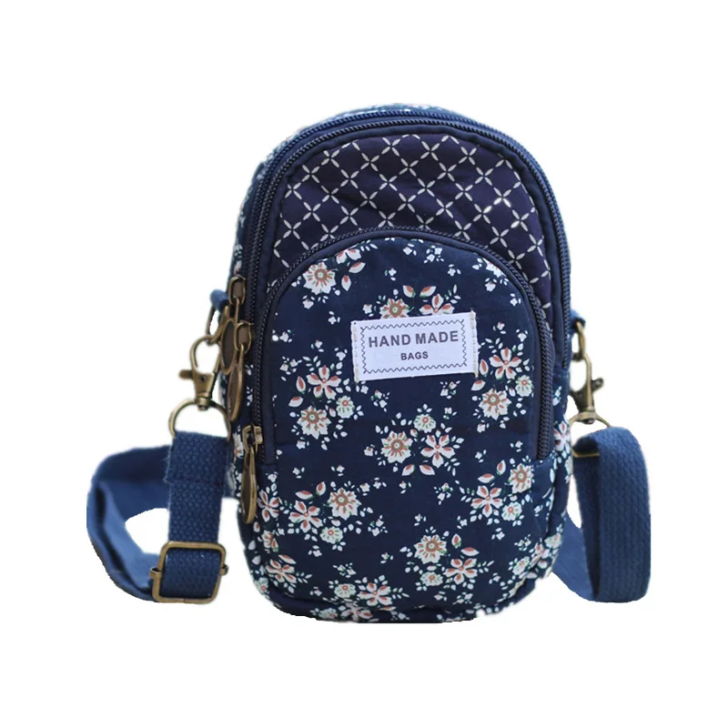 Bolso cruzado de algodón con estampado Floral para mujer, cartera pequeña con monedero para teléfono, 2023