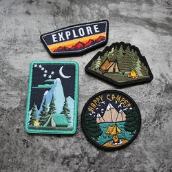 New HAPPY CAMPER 3D Embroidered Patches Outdoor All-Terrain Scenery Morale Camping Personality Armband With Backpack Patch