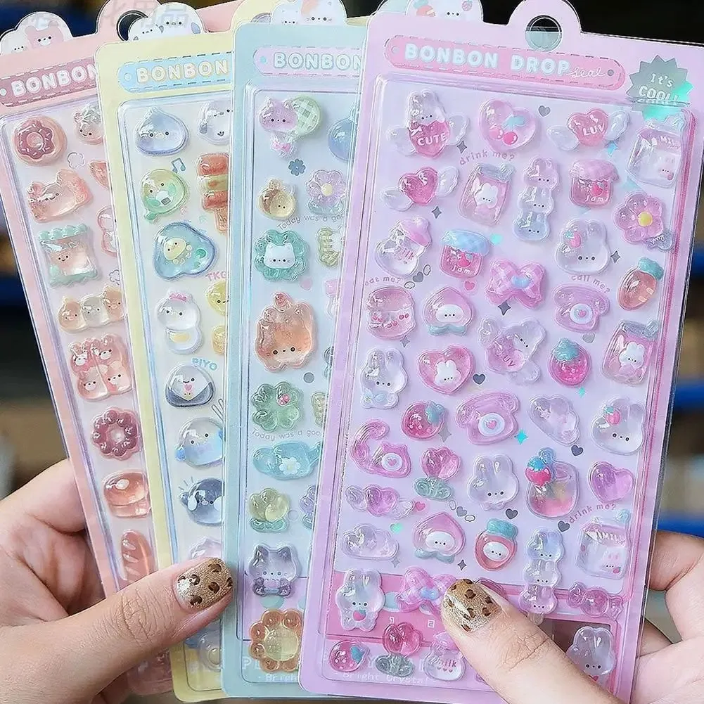 3D Relief Jelly Stickers Cartoon Animal Sticker Candy Ghost Rabbit Aesthetic Stickers DIY Phone Case Diary Stationery Sticker