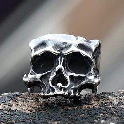 Dropshipping New Men's 316L Stainless-Steel Rings Retro Motorcyclist Skull Head Ring Gothic Punk Jewelry Party Boyfriend Gift