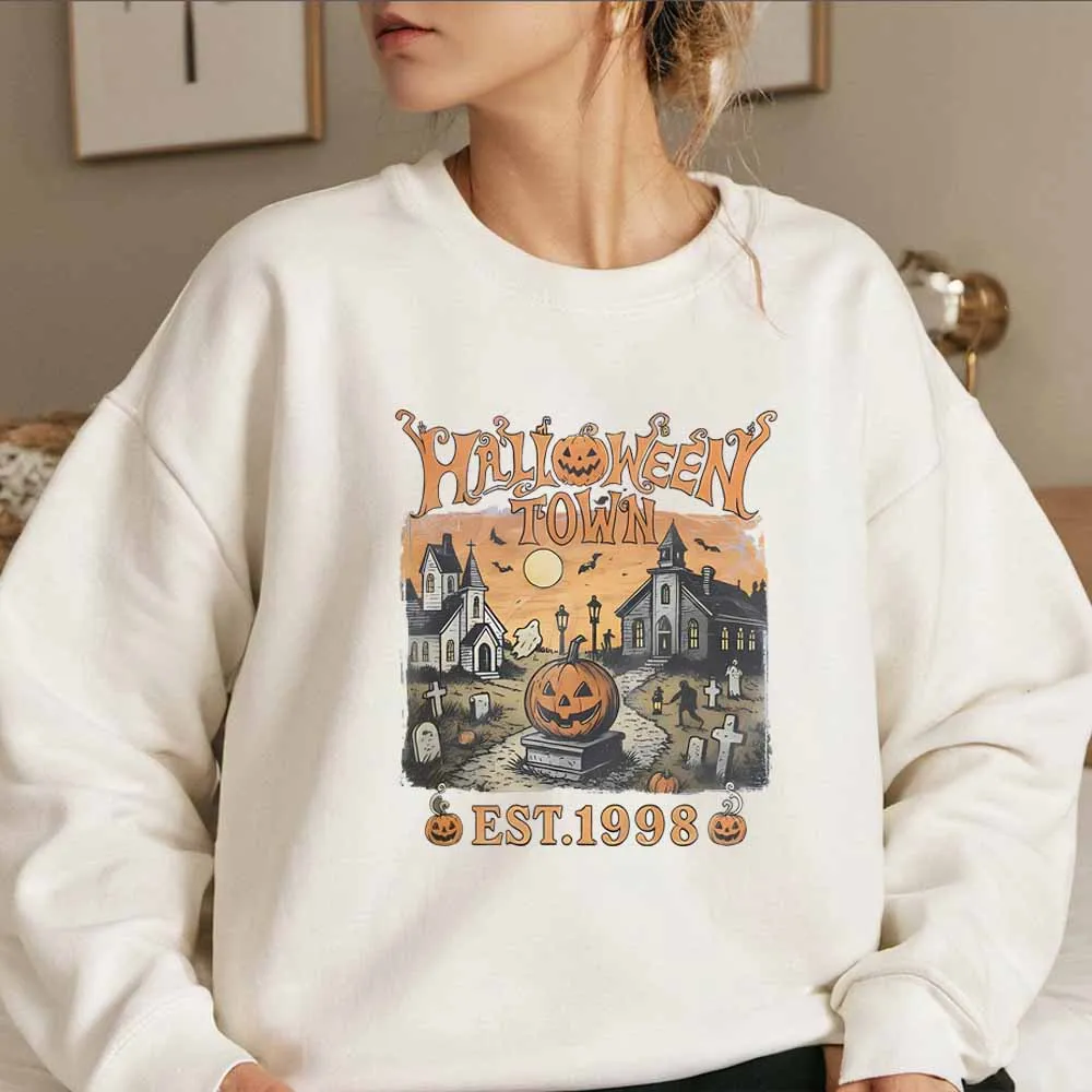Retro Halloweentown Est 1998 Sweatshirt Halloween University Spooky Hoodie Vintage Halloween Pullover Herbst Lässige Sweatshirts