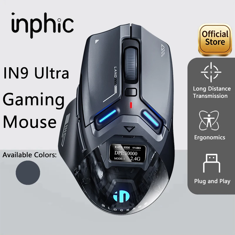 INPHIC IN9 Ultra Three-Mode Intelligent Vibration Gaming Mouse 30000DPI Custom Macro Programming OLED Screen Wireless Mouse