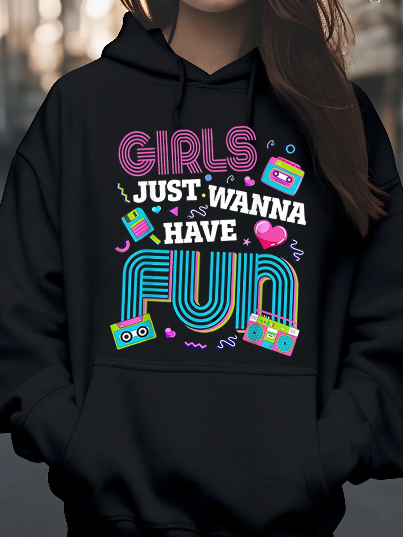 

Толстовка с капюшоном в стиле ретро для девочек Just Wanna Have Fun для вечеринок и повседневной женской одежды