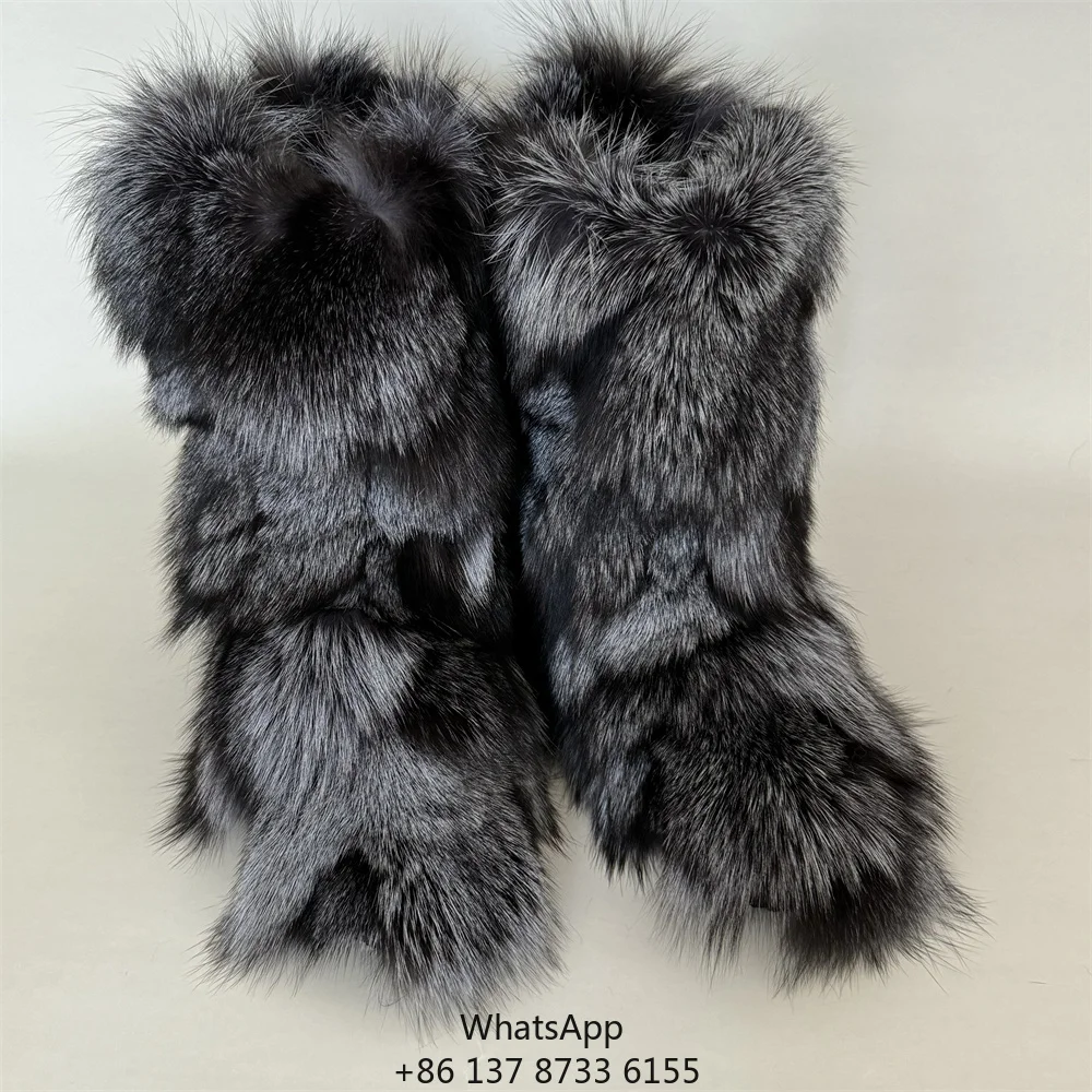 

Mid Calf Fluffy Luxury Real Fox Fur Boots Warm Winter Boots For Women