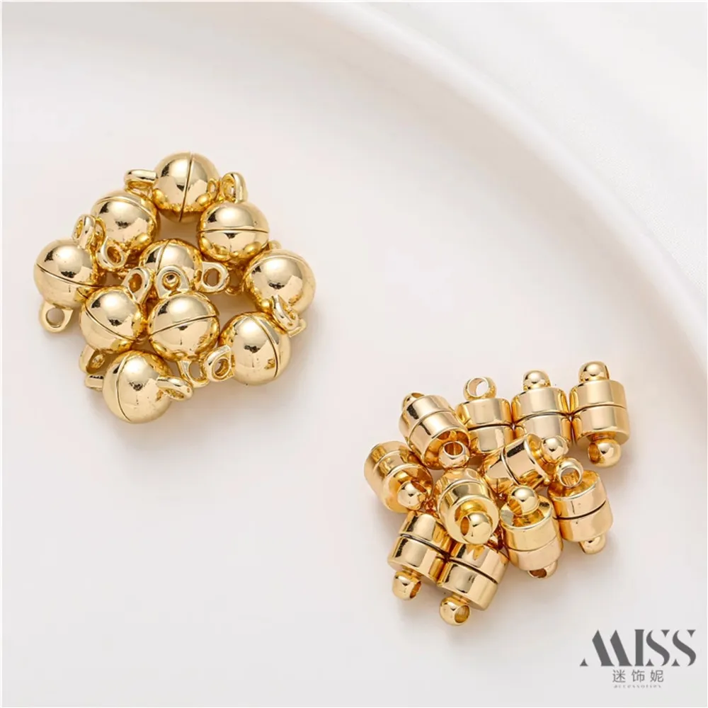 14K Gold-plated Cylindrical Magnetic Buckle Spherical Suction Connection Buckle DIY Necklace Jewelry Finishing Accessories