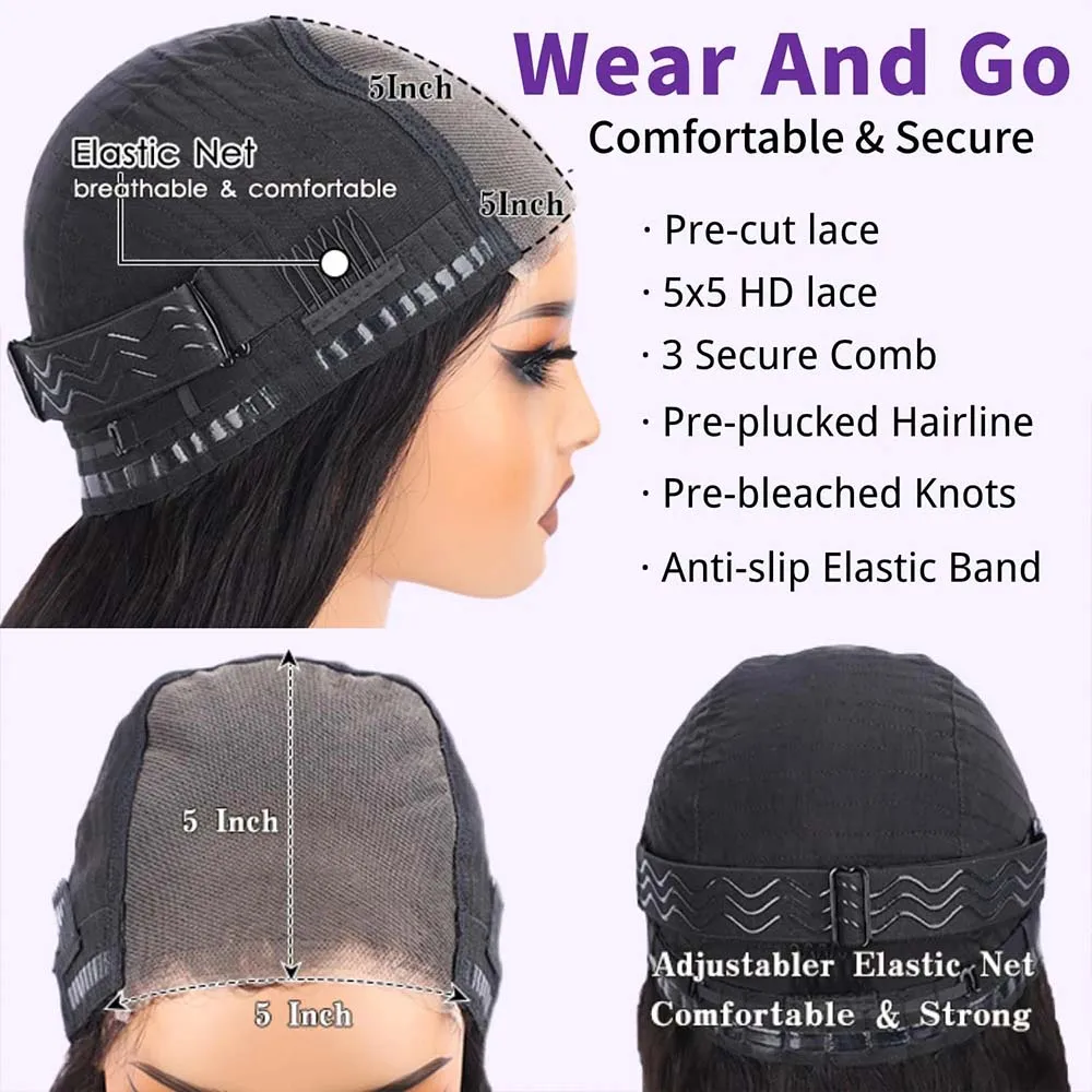 Smilegirl 5x5 HD Lace Short Bob Wig Human Hair Wear And Go Glueless Wigs Straight Closure Wig Human Hair Wigs Pre Plucked For Black Women - view 8
