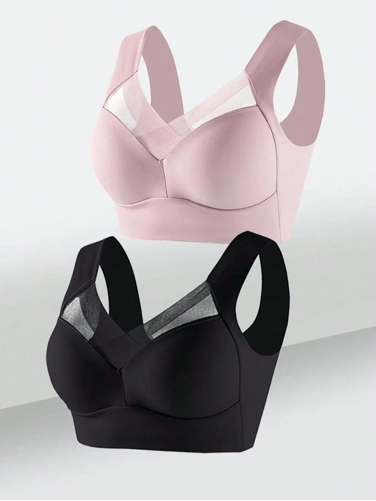 2 Stuks Vrouwen Kant Sport Bh Plus Size Naadloze Beha Bralette Backless Dame Brasserie Vest Vrouwelijke Verzamelen Schokbestendig Draadloze L-3XL