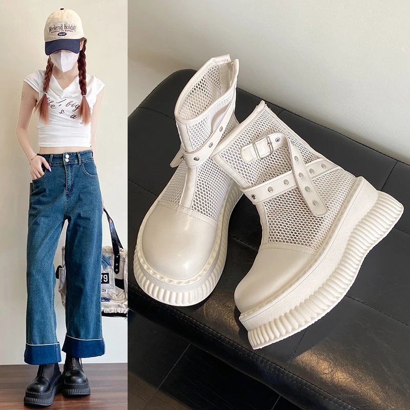 

Универсальные летние женские ботинки 2025, ботинки с закрытым носком, увеличивающие рост, дышащие, новые модные ботинки на плоской подошве