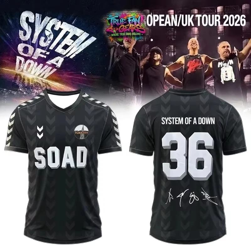 New System of A Down EU and UK 2026 Tour Merch Fashion Football Jersey Shirt Summer Casual Suitable for both adults and children