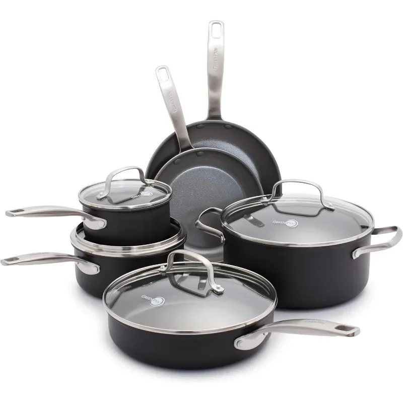 

GreenPan Chatham Hard Anodized Healthy Ceramic Nonstick 10 Piece Cookware Pots and Pans Set PFAS-Free Dishwasher Safe