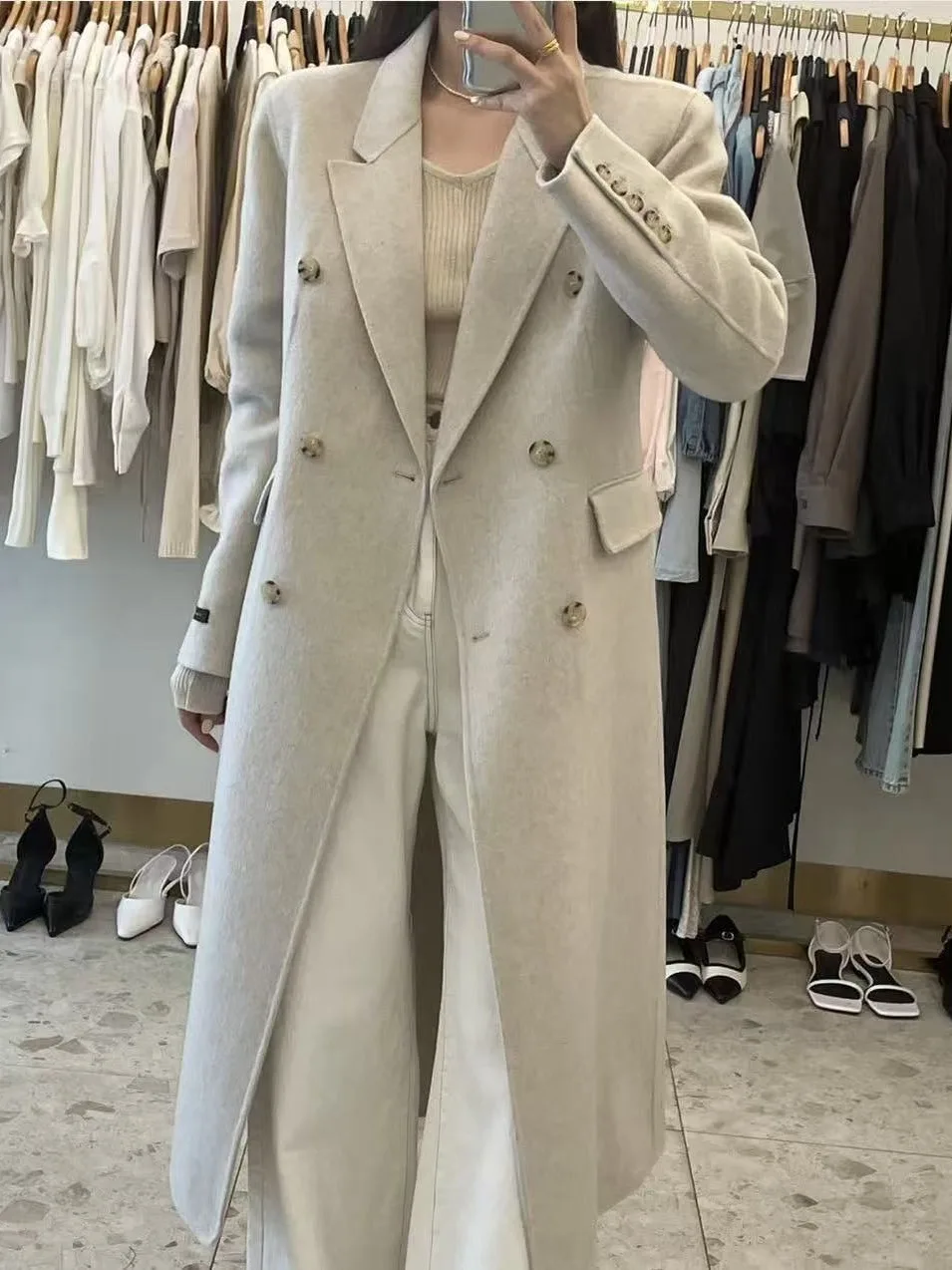 

Retro Double-Breasted Belted Waistcoat Length Coat Women Winter New High-End Feeling Woolen Coat Ele Middlle-Length Outer...