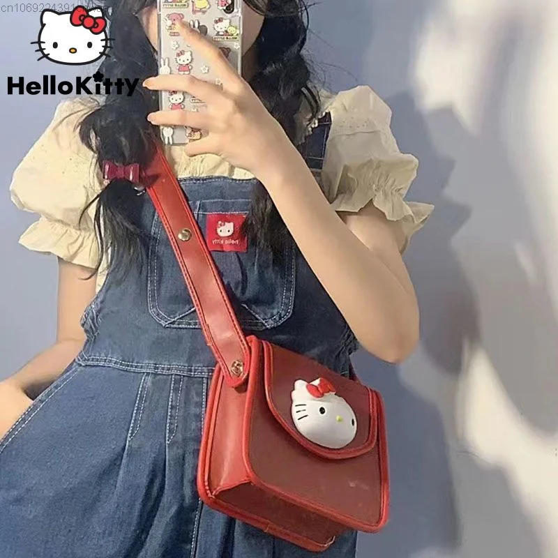 Sanrio Hello Kitty Embroidery Print Jean Overalls Dress Women Kawaii Anime Suspender Skirt Y2k Denim Strap Dress Female Clothing