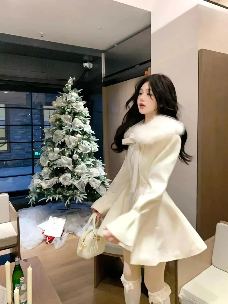 Kerst Lolita Kawaii Lange Mouw Lange Mix Vrouwen Casual Pure Kleur Jas Zoete Anime Knop Patchwork Strikken 2025, Herfst