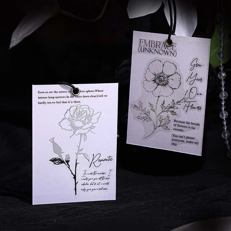 1pack/2pack Silver Foil Sticker Graceful Blooms Series 6 Designs Line Drawing Floral Theme Scrapbook Base Decoration Materials